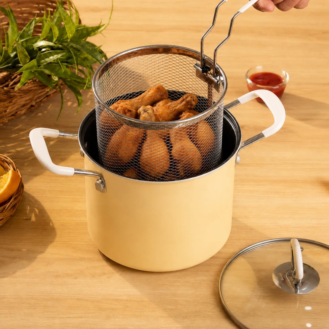 Deep Frying Pot With Strainer Basket
