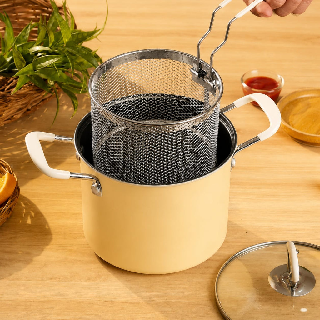 Deep Frying Pot With Strainer Basket