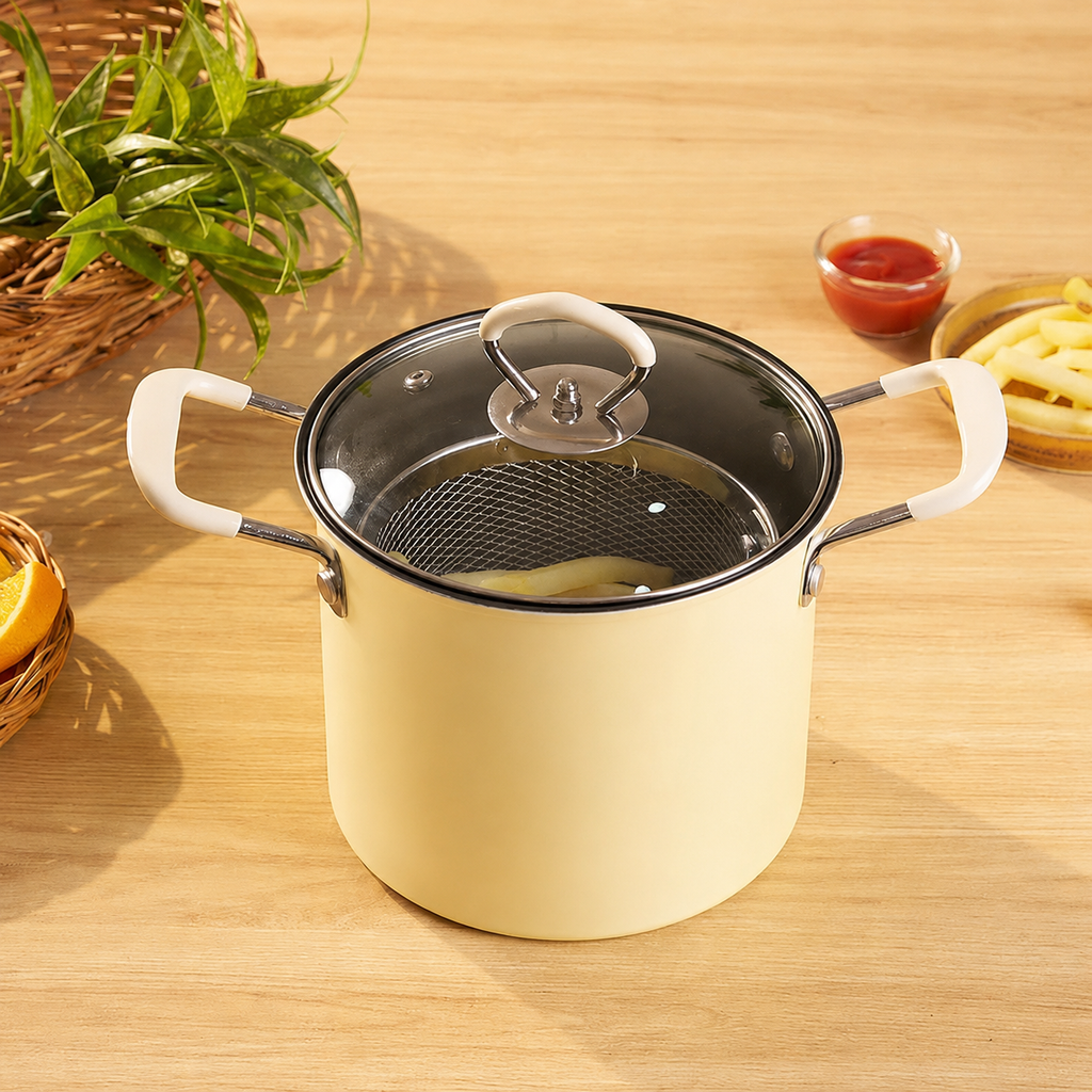 Deep Frying Pot With Strainer Basket