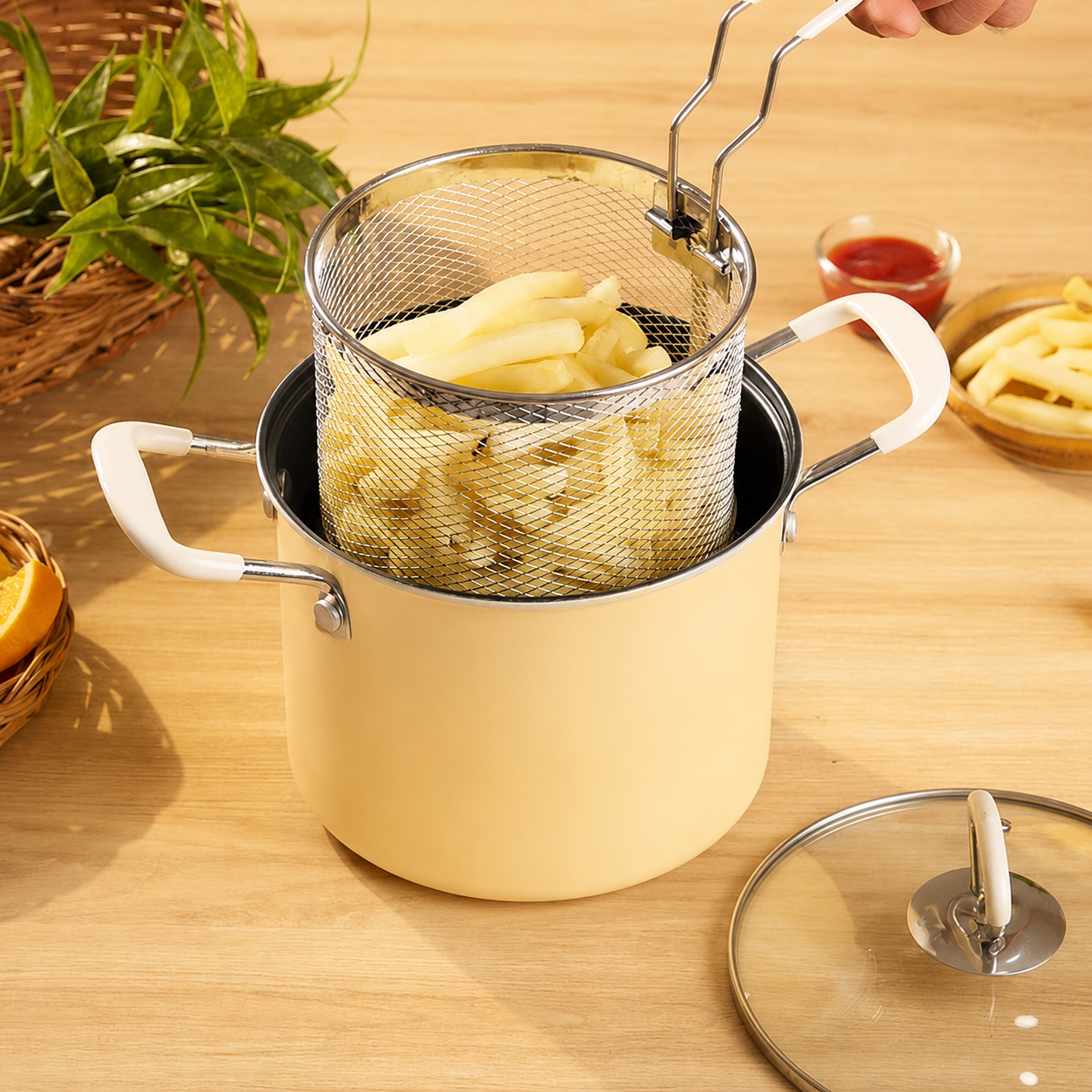 Deep Frying Pot With Strainer Basket